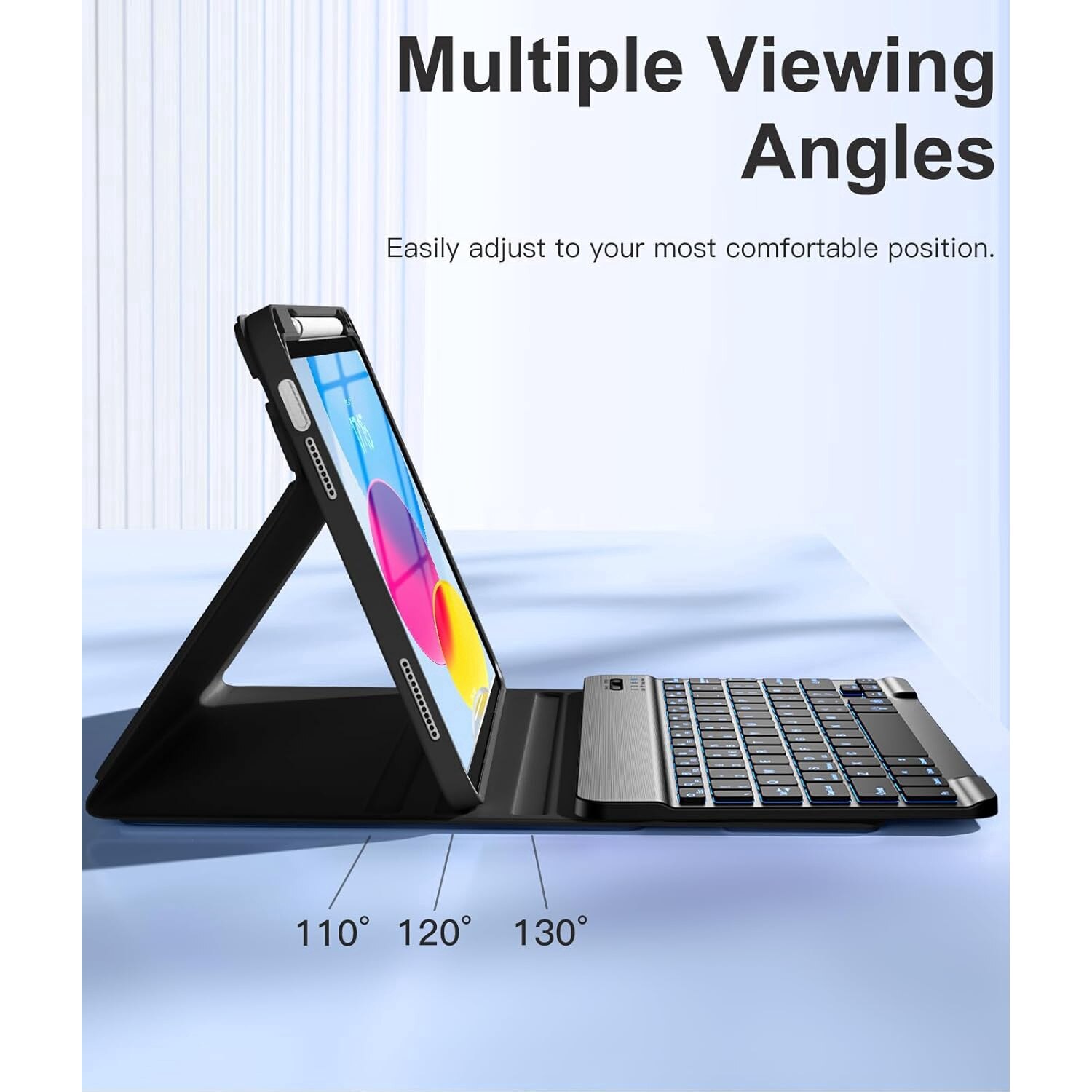 Husa pentru iPad 11 2025 cu tastatura iluminata wireless detasabila RGB 7 lights Bluetooth USB Type-C functie stand si slot stylus + mouse wireless iluminat LED negru