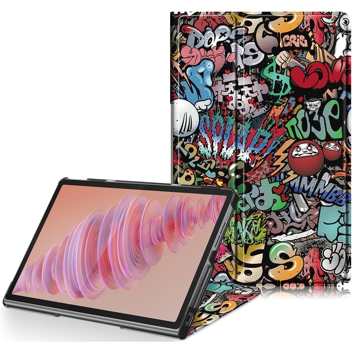 Husa pentru Lenovo Tab Plus (TB351FU) 11.5 inch 2024, Carcasa protectoare subtire cu suport si functie de trezire/dormire automata, Graffiti