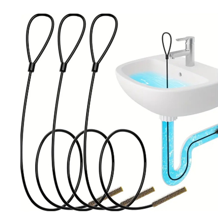 Set 3 unelte de curatare pentru tevi, TREXORA, 30 inch, design din sarma de otel invelita in nylon, reutilizabile