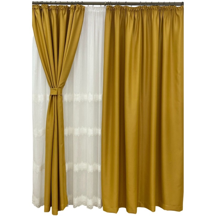 Комплект от две затъмняващи завеси, цвят горчица бежов, колекция "Monocrom Signature" на Liz Line с 2x300x245см драперия - DR83