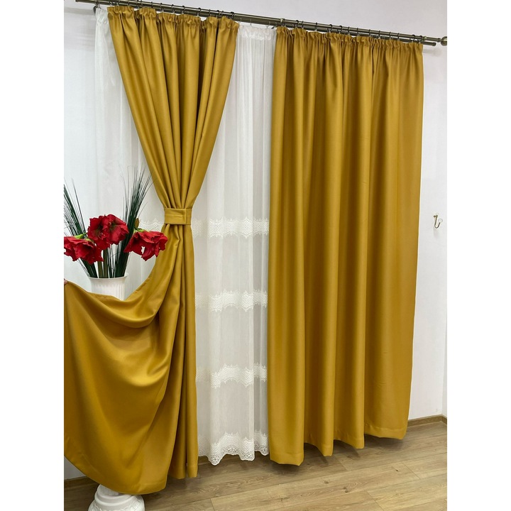 Set doua draperii blackout, culoare mustard beige, colectia "Monocrom Signature" by Liz Line cu rejansa 2x200x245cm - DR82
