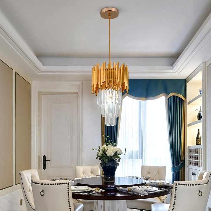 Greelustr Candelabru FG-D23, Cndelabru modern aluminiu+cristal capiz, 3 randuri, pentru bucatarie, dormitor, sufragerie, negru/auriu
