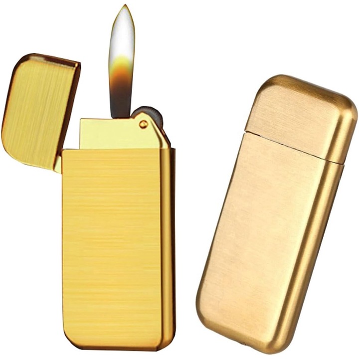 Bricheta Model Slim de Metal, Antivant, Reincarcabil, 6.5 X 2.5 cm, Auriu, Dalimag