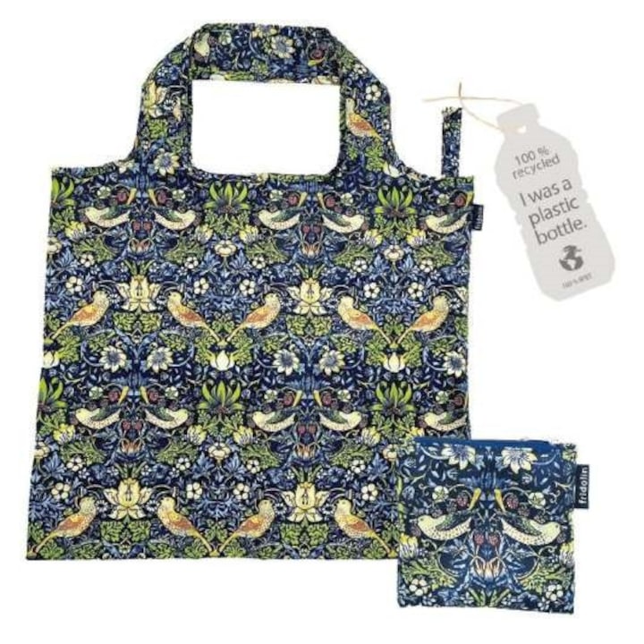 Fridolin ECO bevásárló táska újrahasznosított műanyag palackból, 48x60cm, összehajtva:15x12cm, William Morris: Strawberry Thief