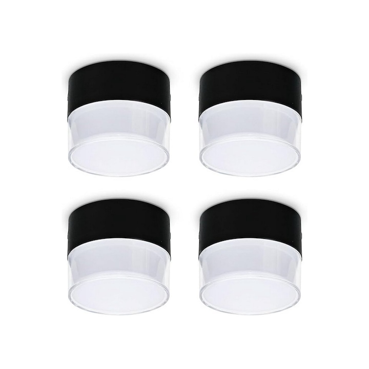 Комплект от 4 LED прожектора за повърхностен монтаж - 12W 1200LM, 100x77mm черни - 3000K топло бяло/4000K неутрално бяло/6500K студено бяло, 230V, YindaLux