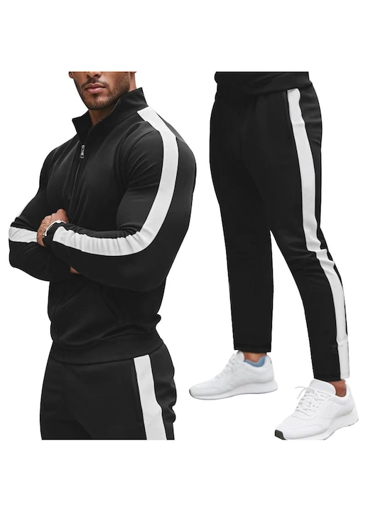 Trening de barbati MBrands din material subtire cu fermoar, Negru