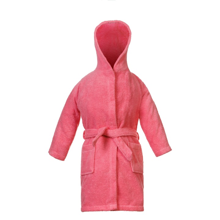 Halat Bianca, cu gluga, pentru copii, 100% bumbac, culoare fucshia, marime 7/8 ani