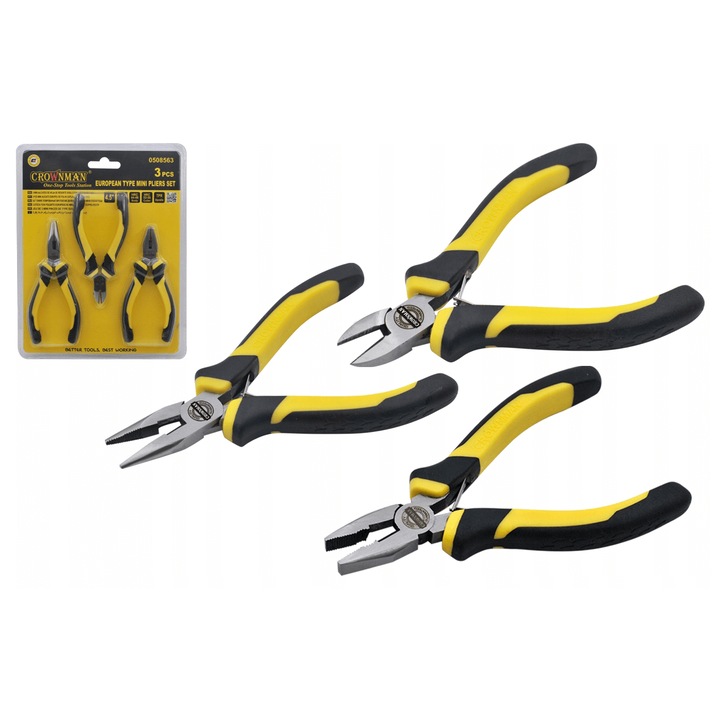 Set clesti din otel carbon de 125 mm, BERGE, negru/galben, 3 piese