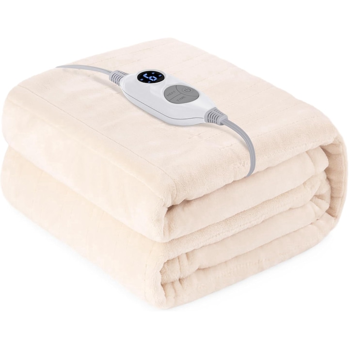 Електрическо одеяло Warmrest, 130 x 180 см, супер меко и еластично, 6 температурни нива, защита от прегряване, бежово