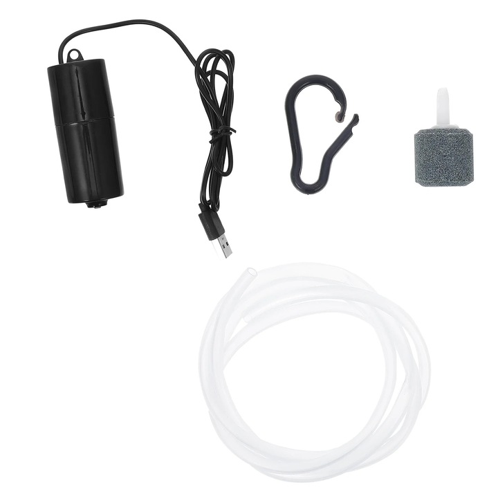 Pompa de aer pentru acvarii, set, USB, 7.50x3.00x3.00cm, material ABS si cupru