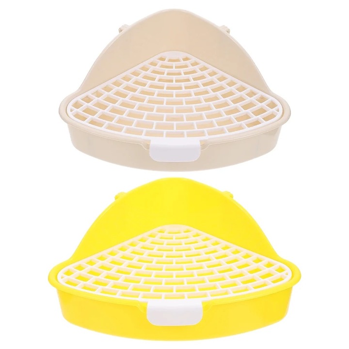 Litiere pentru animale mici, set 2 bucati, alb si galben, 25x19x10cm