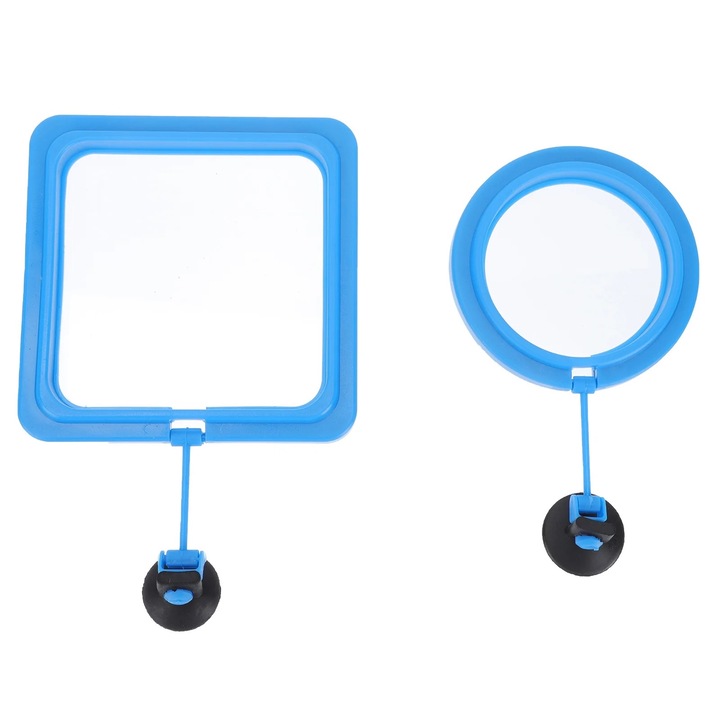 Set 2 Hranitoare Acvarii cu Suport Ventuza, Plastic, Albastru, Dimensiuni 10x10x1cm si 7.5x7.5cm