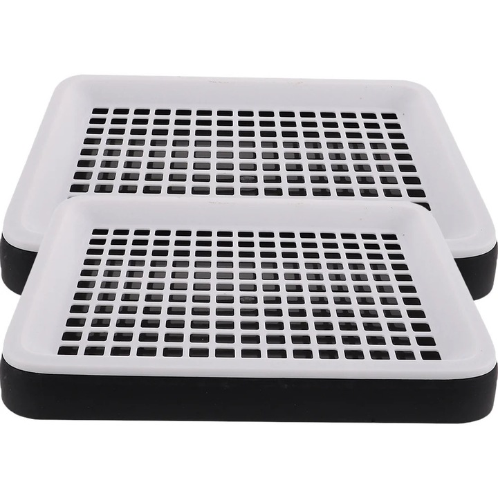 Litiere pentru iepuri, set 2 bucati, design deschis, material PP, negru si alb, 24.50x19.50x3.00cm