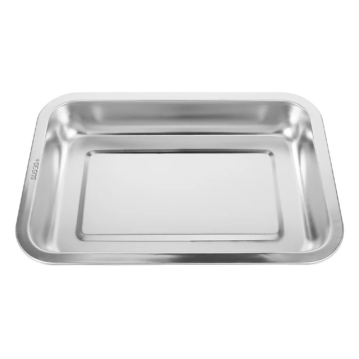 Litiera pentru pisici din inox, design deschis, capacitate mare, 36x27x4.8cm, argintie