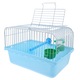 Colivie portabila pentru pasari, albastra, 23.60x16.70x16.00cm, cu suport, cutie de hrana si dispenser de apa