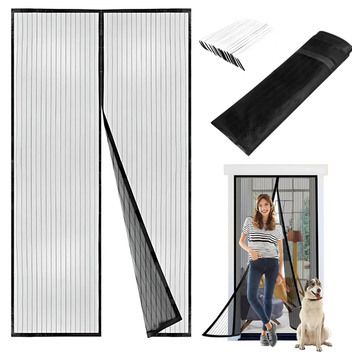 Plasa Anti-Tantari si Insecte EMATTERIO®, Inchidere Magnetica Automata, 100x210 cm, Compatibila cu Usi Clasice, Glisante sau de Balcon, Montaj Rapid, Culoare Neagra