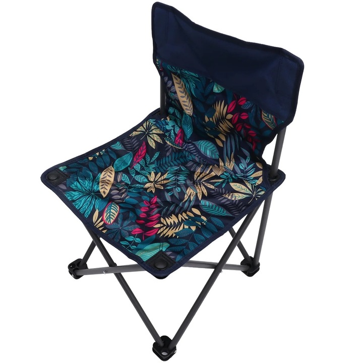 Scaun pliabil de camping, metal, albastru inchis, 58x36x36cm, set cu geanta de transport
