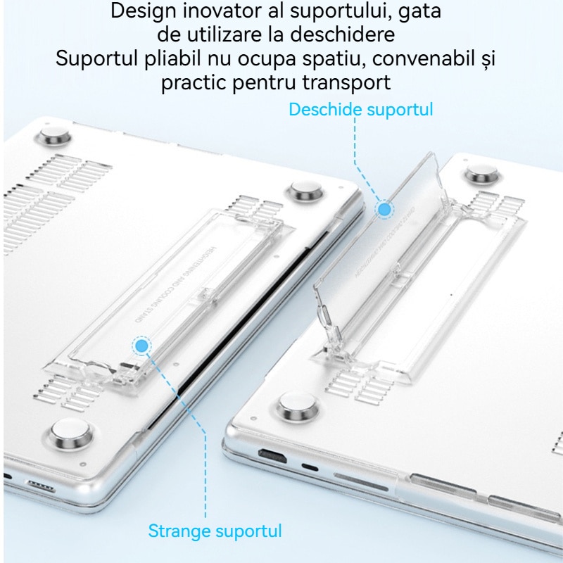 Carcasa de protectie, Pentru MacBook 13.6 Air M2/M3 (A2681/A3113), carcasa de protectie pentru computer, Fudisenn®, carcasa rigida cu suport invizibil, mata, gol in jos, negru
