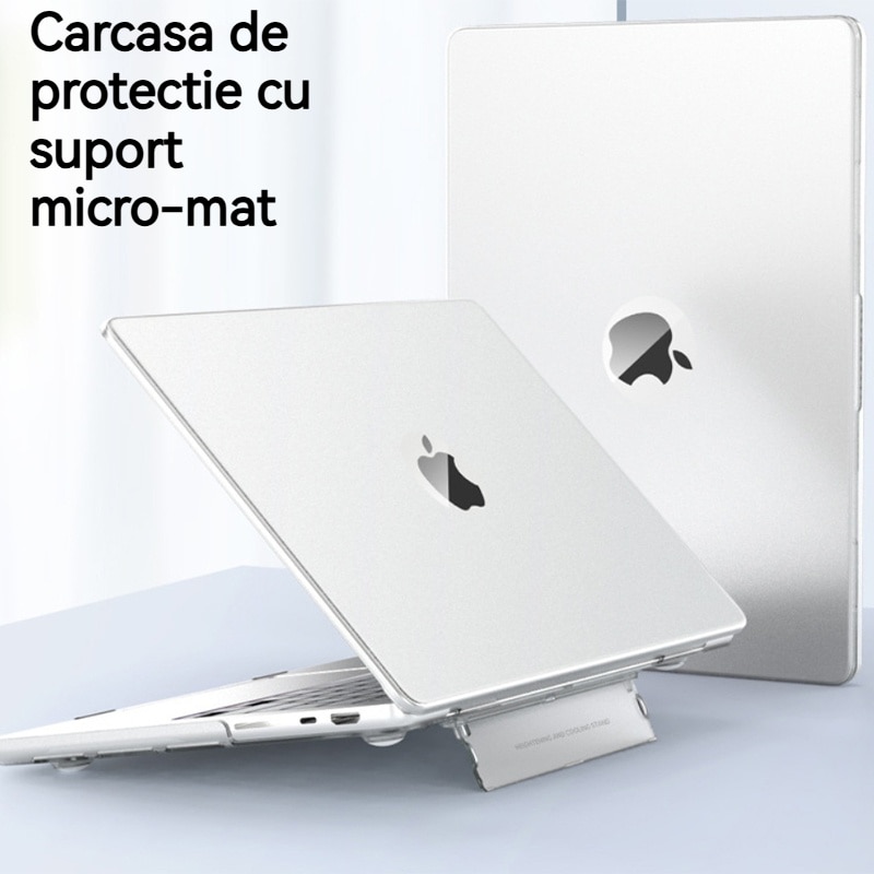 Carcasa de protectie, Pentru MacBook 13.6 Air M2/M3 (A2681/A3113), carcasa de protectie pentru computer, Fudisenn®, carcasa rigida cu suport invizibil, mata, gol in jos, negru