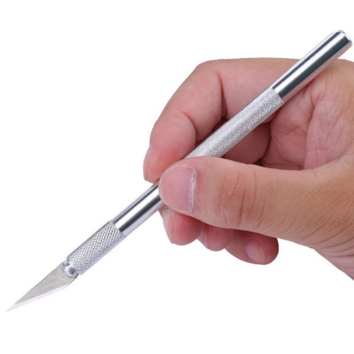 Set Cutter Metalic de Inalta Precizie Tip Bisturiu, 10 No. 11 Lame de Rezerva, Portabil, Argintiu, pentru Arta si Hobby, pentru Origami/Activitati de Bricolaj