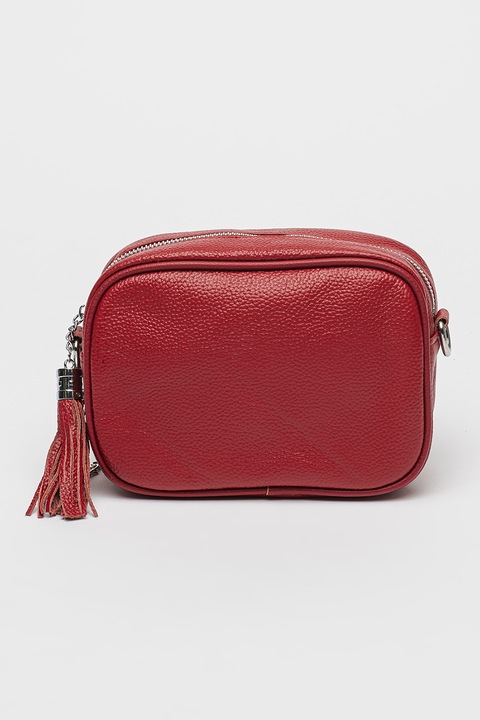 Chiara Canotti, Geanta crossbody din piele cu accesoriu canaf, Rosu inchis
