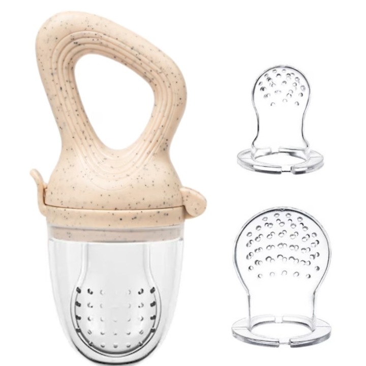 Комплект залъгалки с плодове и зеленчуци с 3 биберона, хранилка за бебета, многоцветни