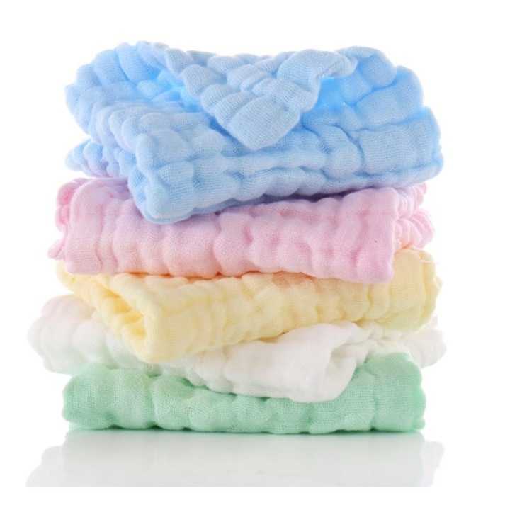 Set 5 prosoape din muselina pentru copii, 30x30cm, patrate, multicolor
