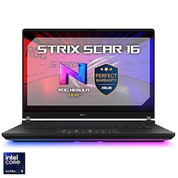 Laptop Gaming ASUS ROG Strix SCAR 16 G635LX cu procesor Intel Core Ultra 9 275HX pana la 5.4GHz, 16", 2.5K WQXGA, Mini LED, 240Hz, G-Sync, 64GB DDR5, 2TB + 2TB SSD, NVIDIA GeForce RTX 5090 24GB GDDR7, No OS, Off Black