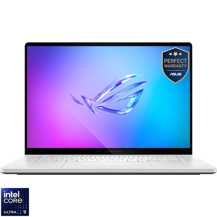 Laptop Gaming ASUS ROG Zephyrus G16 GU605CX cu procesor Intel® Core™ Ultra 9 285H pana la 5.4GHz, 16", 2.5K WQXGA, OLED, 240Hz, G-Sync, 64GB LPDDR5X, 2TB SSD, NVIDIA® GeForce RTX™ 5090 24GB GDDR7, No OS, Platinum White