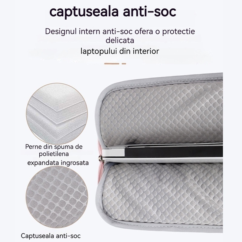 Geanta laptop portabila Fudisenn®, 15'', 15.6'' inch, pentru notebook, ultrabook, captusit interior cu microfibra, Tampa de bumbac perlat ingrosat, impermeabila, compatibila Macbook Pro, Air, Gri