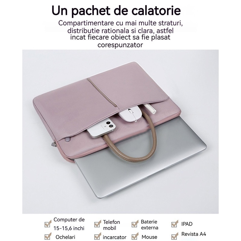 Geanta laptop portabila Fudisenn®, 15'', 15.6'' inch, pentru notebook, ultrabook, captusit interior cu microfibra, Tampa de bumbac perlat ingrosat, impermeabila, compatibila Macbook Pro, Air, Gri