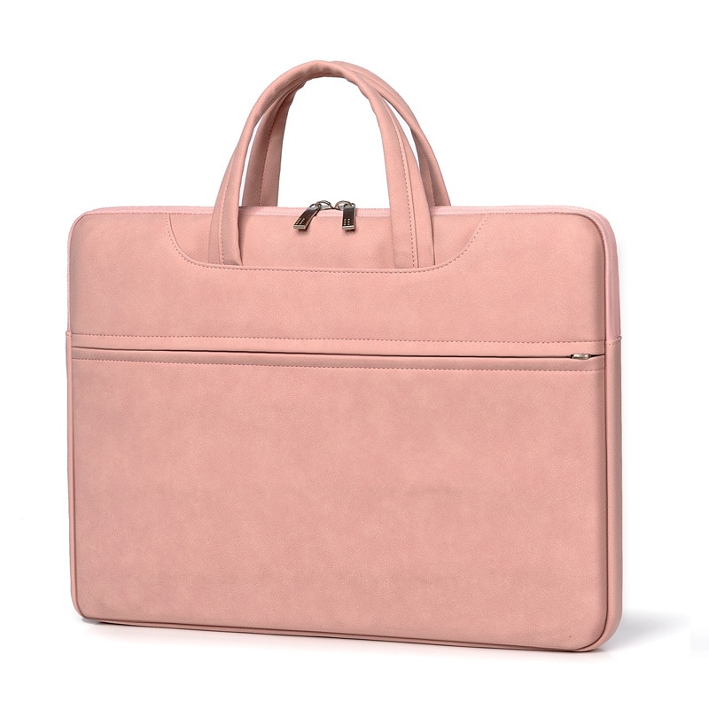 Geanta pentru laptop, Aiorber, piele PU, 14 inch, interior captusit cu fleece, impermeabila si rezistenta la abraziune, amortizoare de socuri si rezistenta la caderi, cu maner de transport, roz