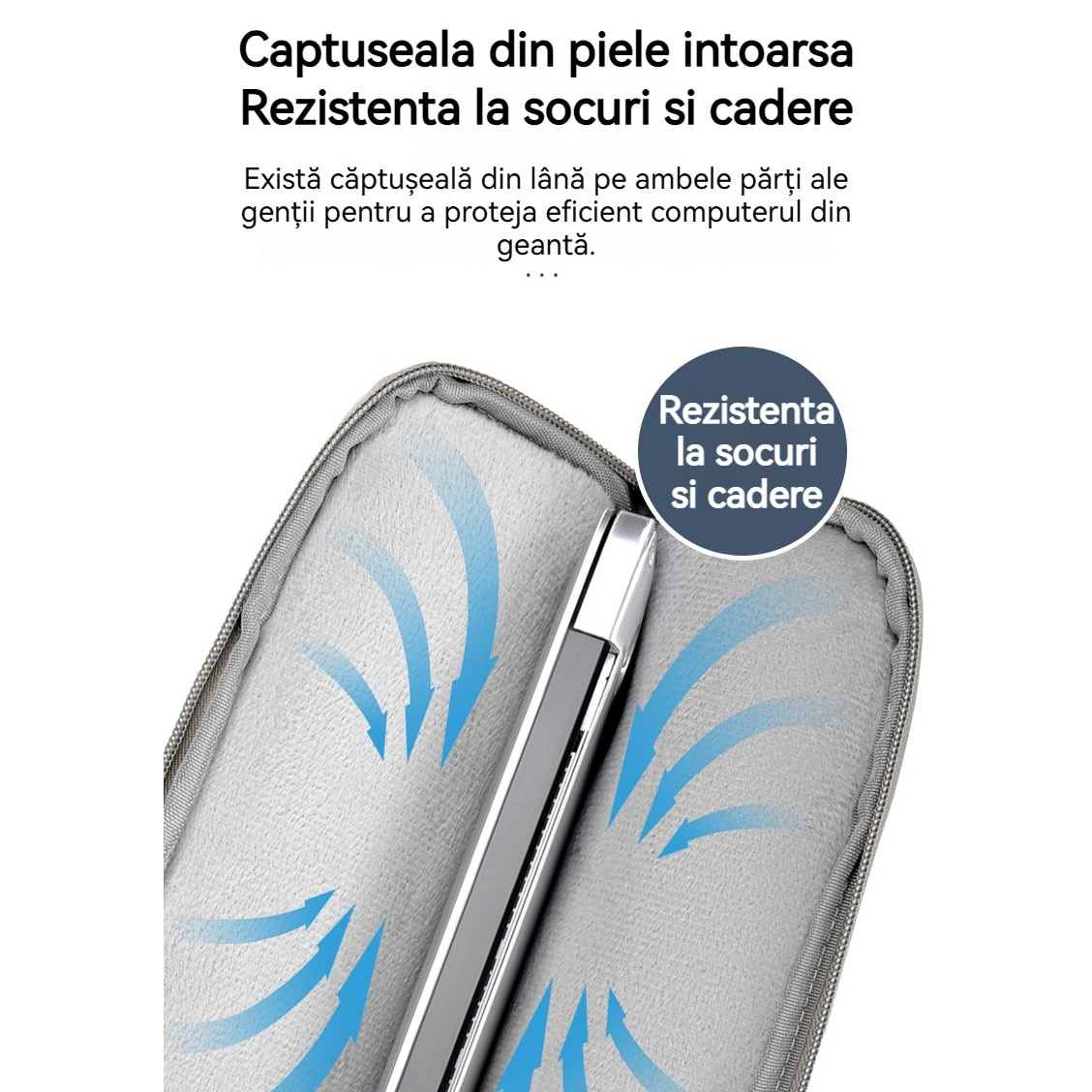 Geanta portabila pentru laptop, 15.6 inch, Fudisenn, potrivita pentru Lenovo Mac book Pro, Air, Huawei, etc., material din piele, interior din catifea, rezistenta la apa si la socuri, geanta de mana, doua buzunare frontale, gri deschis