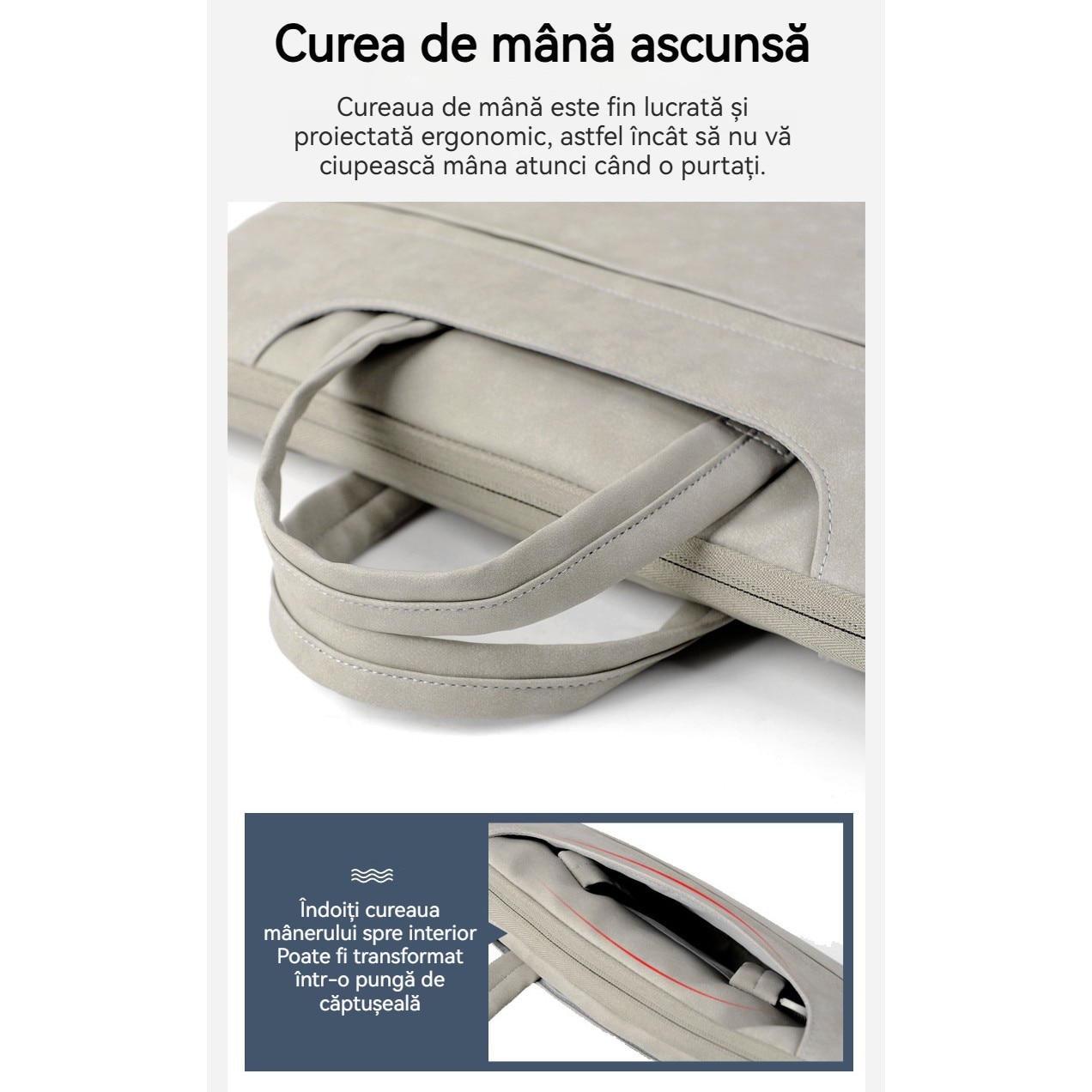 Geanta portabila pentru laptop, 15.6 inch, Fudisenn, potrivita pentru Lenovo Mac book Pro, Air, Huawei, etc., material din piele, interior din catifea, rezistenta la apa si la socuri, geanta de mana, doua buzunare frontale, gri deschis