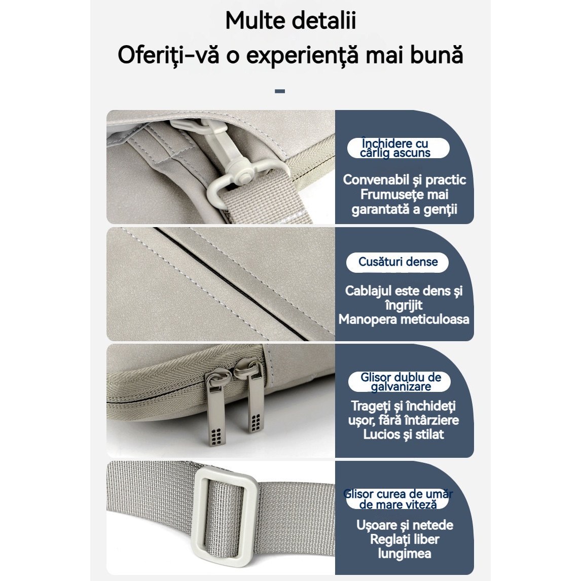 Geanta portabila pentru laptop, 15.6 inch, Fudisenn, potrivita pentru Lenovo Mac book Pro, Air, Huawei, etc., material din piele, interior din catifea, rezistenta la apa si la socuri, geanta de mana, doua buzunare frontale, gri deschis