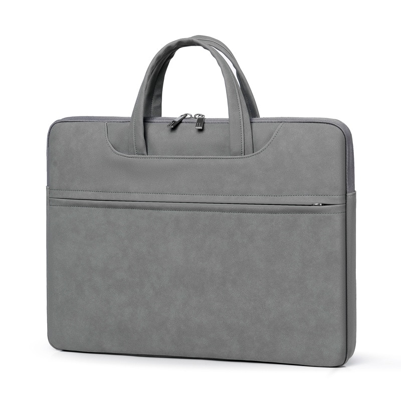 Geanta pentru laptop, Aiorber, piele PU, 14 inch, interior captusit cu fleece, impermeabila si rezistenta la abraziune, amortizoare de socuri si rezistenta la caderi, cu maner de transport, gri inchis