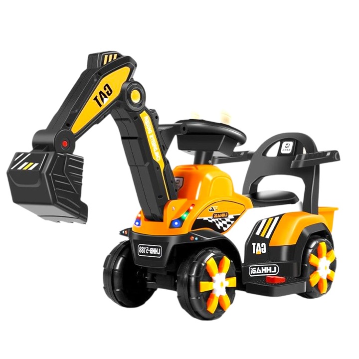 Електрически багер с батерии, електрическо задвижвано рамо и лост за управление, светлини и звук, система против преобръщане, 2-7 години, оранжево