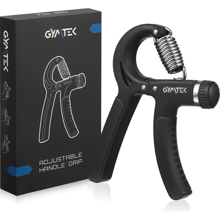 Extensor de mana cu reglaj 10-40kg, Gymtek, antiderapant, 15x10x2cm, negru