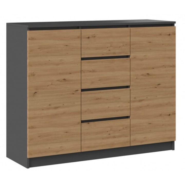 Скрин 2D4S, антрацит/деба, 4 чекмеджета, 2 врати, 120x40x97 см, включен комплект за сглобяване