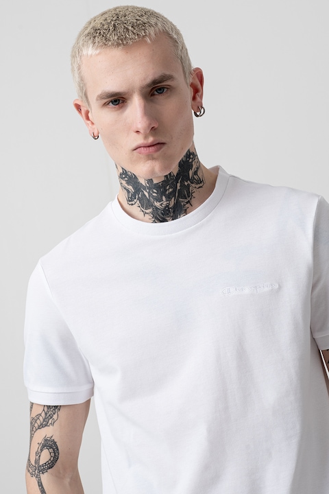 Champion, Tricou cu logo brodat, Alb optic