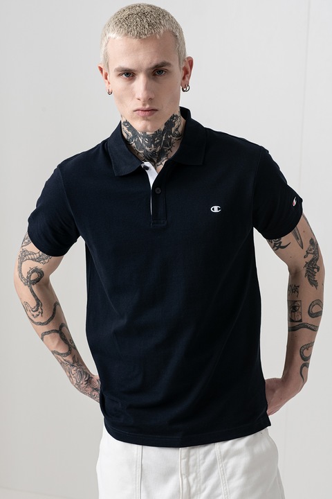 Champion, Тениска с яка и лого, Тъмносин, L