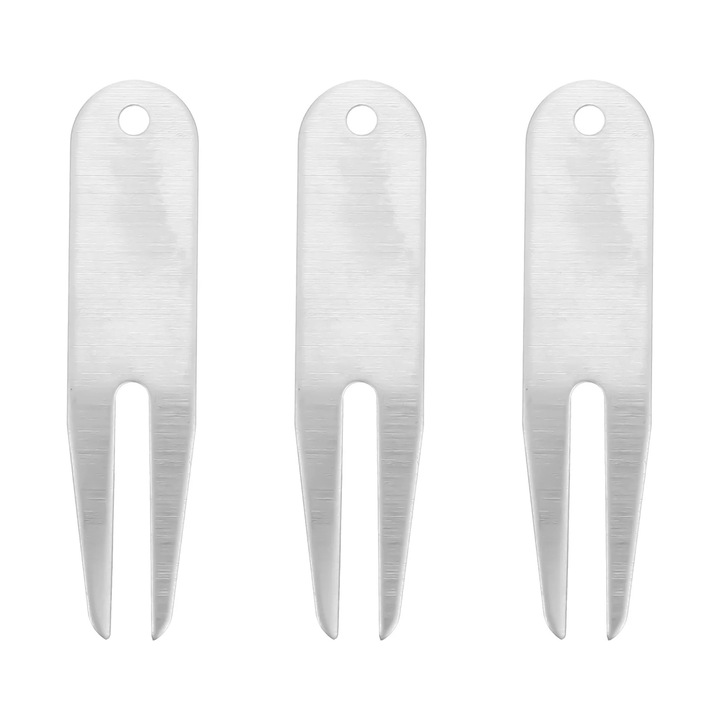 Set 3 unelte divot golf, inox, 7.50x1.80x0.10cm, argintii