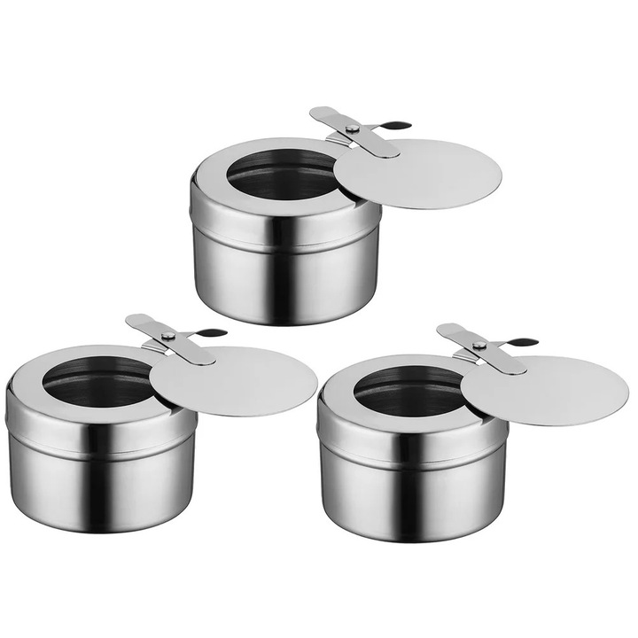 Arzator camping, inox, 15.50x9.00x5.90cm, set 3 bucati, argintiu