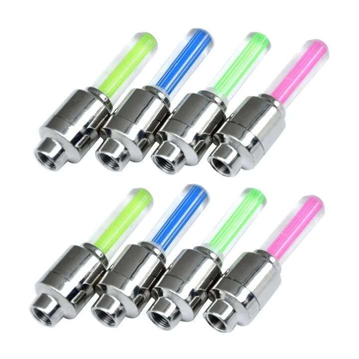 Set 8 lumini LED pentru roti bicicleta, multicolor, 6x2x2cm
