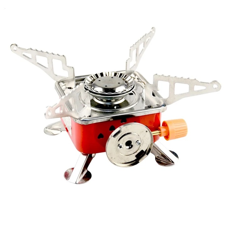 Arzator camping pliabil, otel inoxidabil, design patrat, 11x11.5x9.5cm, pentru activitati in aer liber