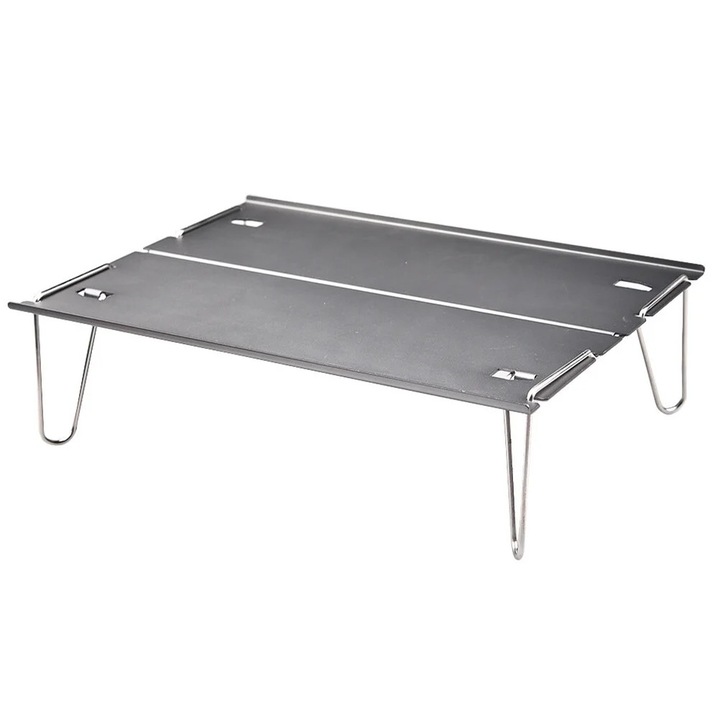 Masa pliabila mini pentru camping, aluminiu, gri argintiu, 29.70x21.00x8.00cm