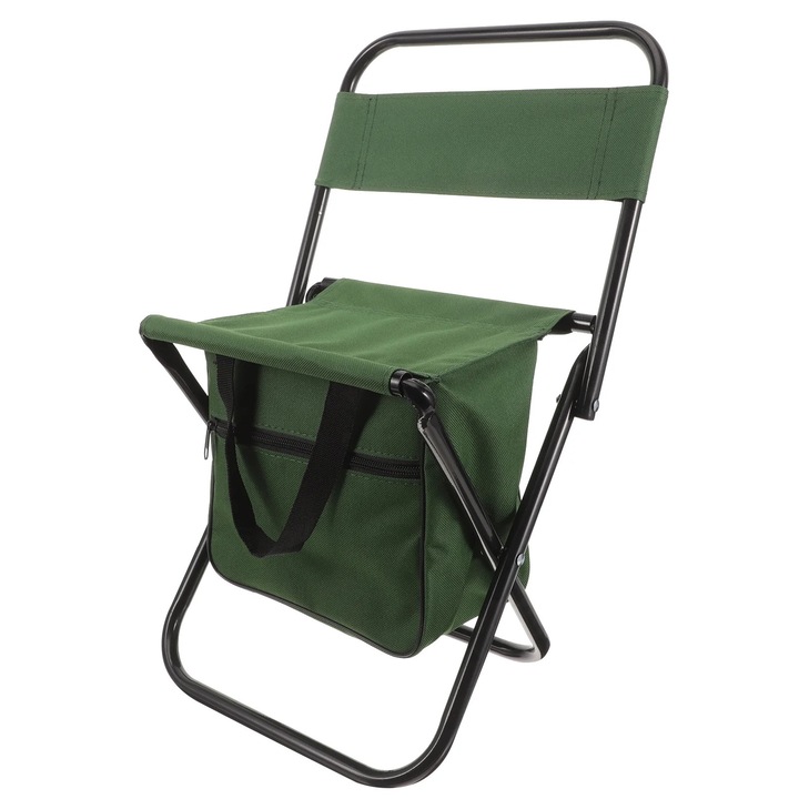 Scaun portabil pliabil, verde, 46x27x21cm, material Oxford, pentru camping si pescuit