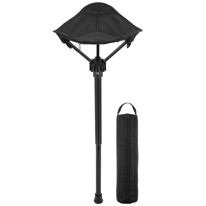 Scaun pliabil, negru, 58x32x28cm, cu geanta, din aluminiu si nylon