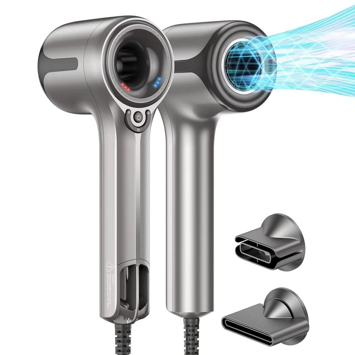 Професионален сешоар, BYONDSELF®, 1500 W, 110 000 об/мин, 3 нива на скорост, 4 температурни настройки, 3,3 м кабел, сив