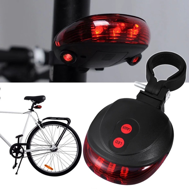 Lumina spate bicicleta, rosie, 8x7x2.5cm, moduri LED, montare verticala/horizontala
